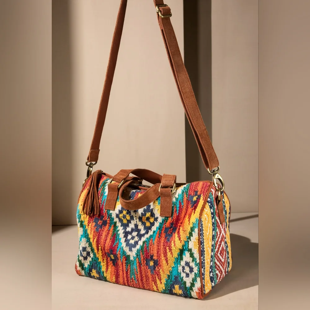Handmade Boho Chic Boston Bag / Satchel - Navajo Aztec Inspired Design
